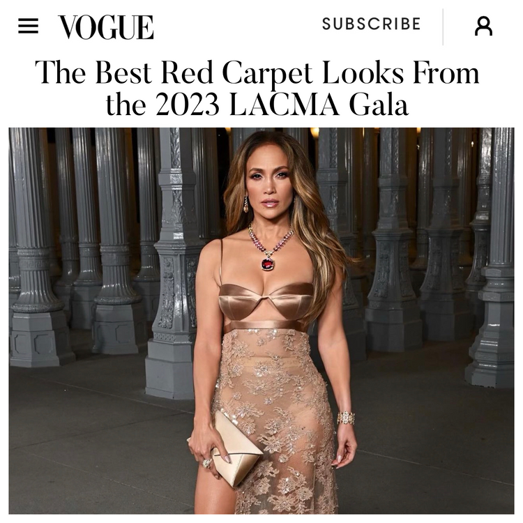 Jennifer Lopez is Vogue's best dressed carrying our signature Lee Pouchet in Champagne Bubble Satin to the 2023 LACMA Art+Film Gala
