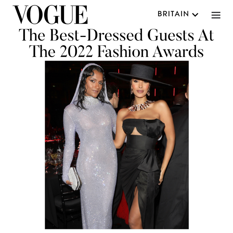 Simone Ashley is voted one of Vogue's Best Dressed at the 2022 Fashion Awards carrying our Perry Clutch in Sterling Silver Swarovski Fine Mesh Crystal