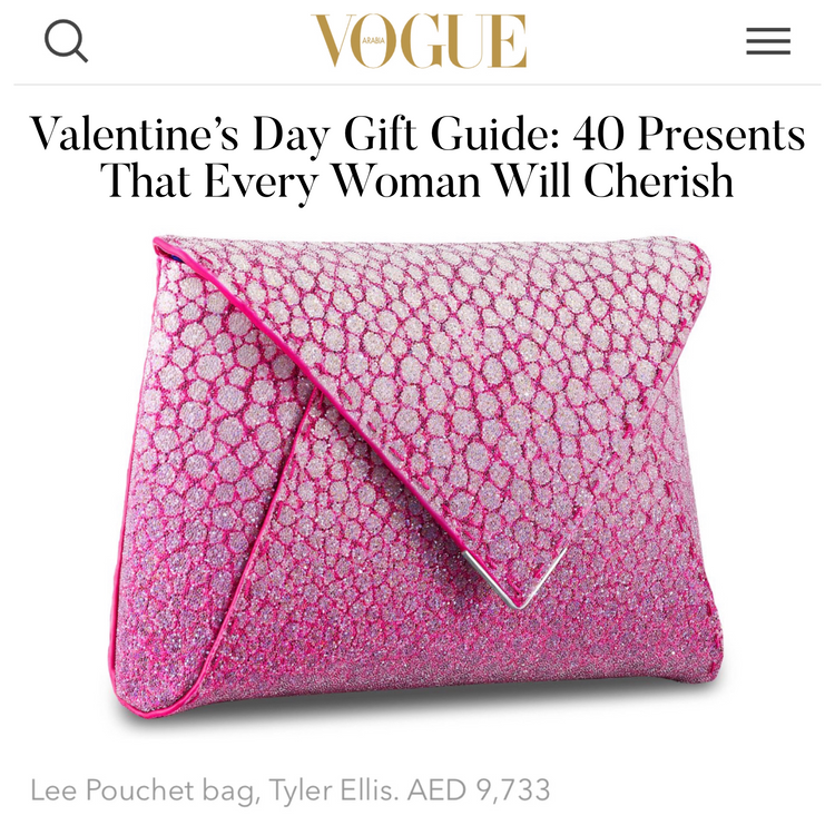 Vogue Arabia picks our limited edition Lee Pouchet 'Bella Rosa' in Swarovski Sand Crystal as this Valentine's Day Must Have