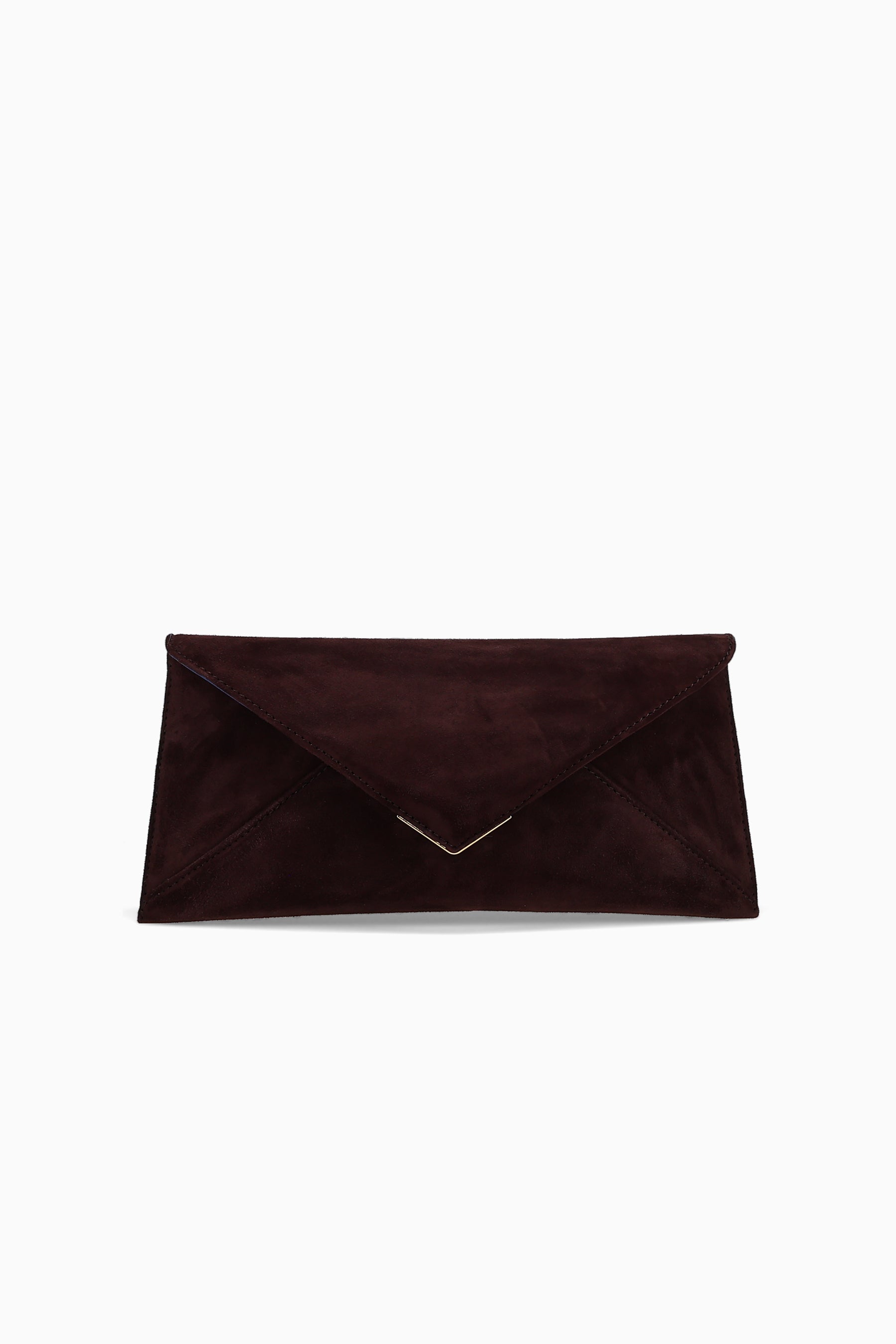 Luxury East-West Suede Designer Dark Brown Clutch Bag | Tyler Ellis