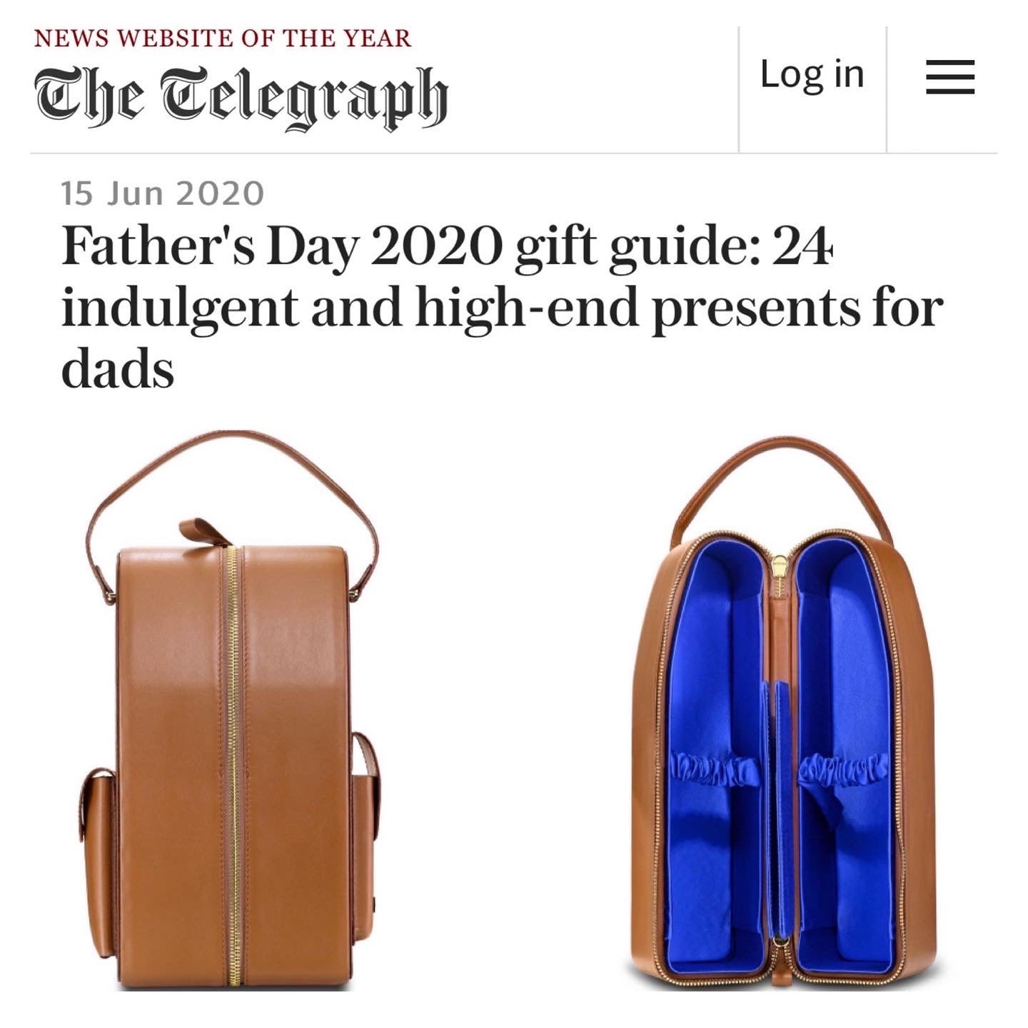 Telegraph Luxury chooses our David Wine Carrier as the perfect Father's Day gift
