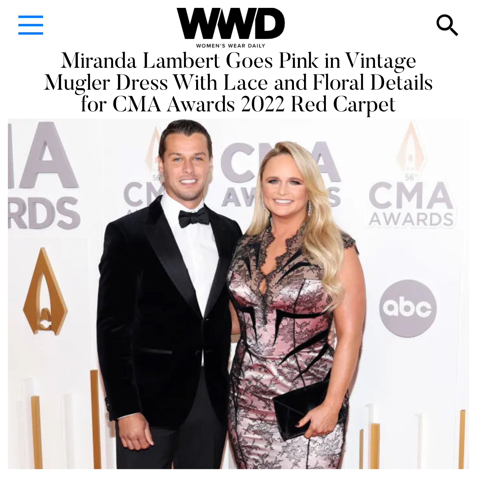 Miranda Lambert chooses our Signature Lee Pouchet for the 2022 CMA Awards