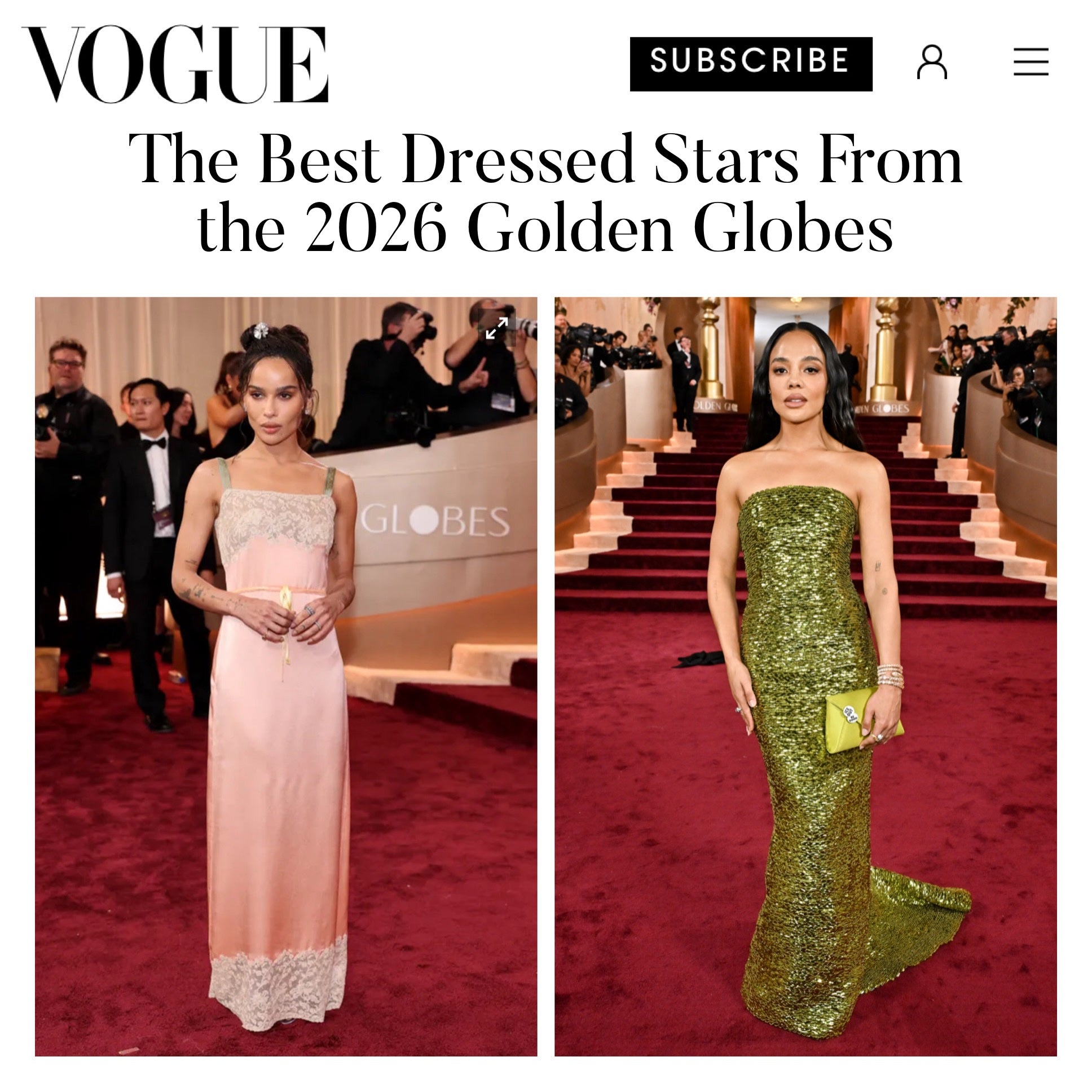 Zoe Kravitz and Tessa Thompson picked our Lee 'Pouchet' Clutch as their accessory for the Golden Globes