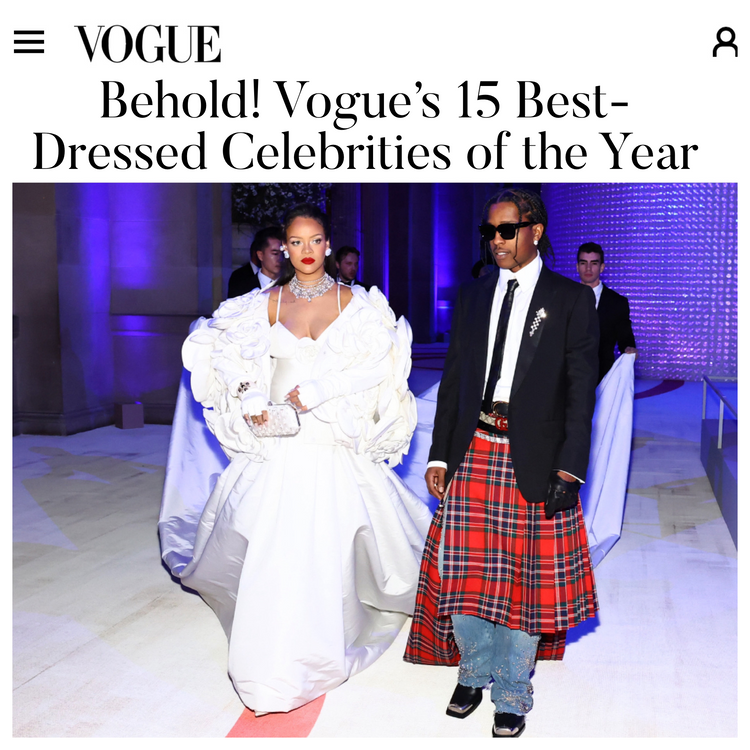 Rihanna is named Vogue's Best Dressed of 2023 pairing our 'White Diamonds' Perry Clutch with a Maison Valentino gown to The Met Gala