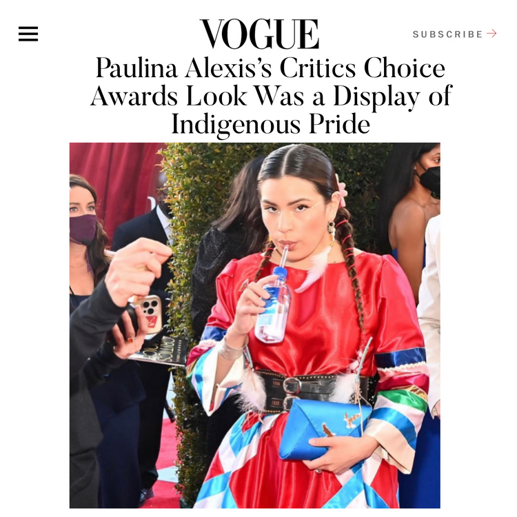 Paulina Alexis carries our Signature Lee Pouchet embroidered with Beaded Eagles by Amanda's Beaded Creations to 2022 The Critic's Choice Awards