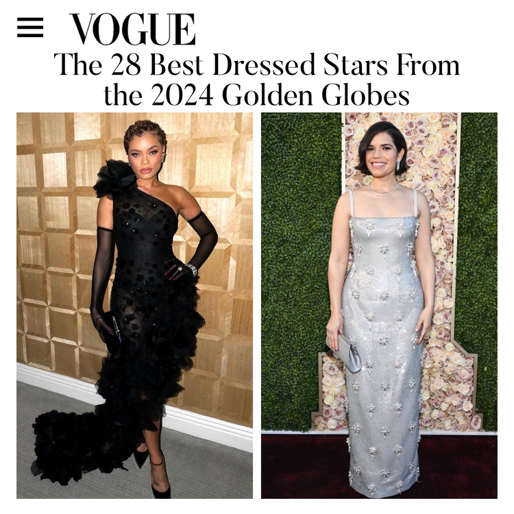 Andra Day and America Ferrera are voted Vogue's Best Dressed carrying Tyler Ellis to the 81st Golden Globes