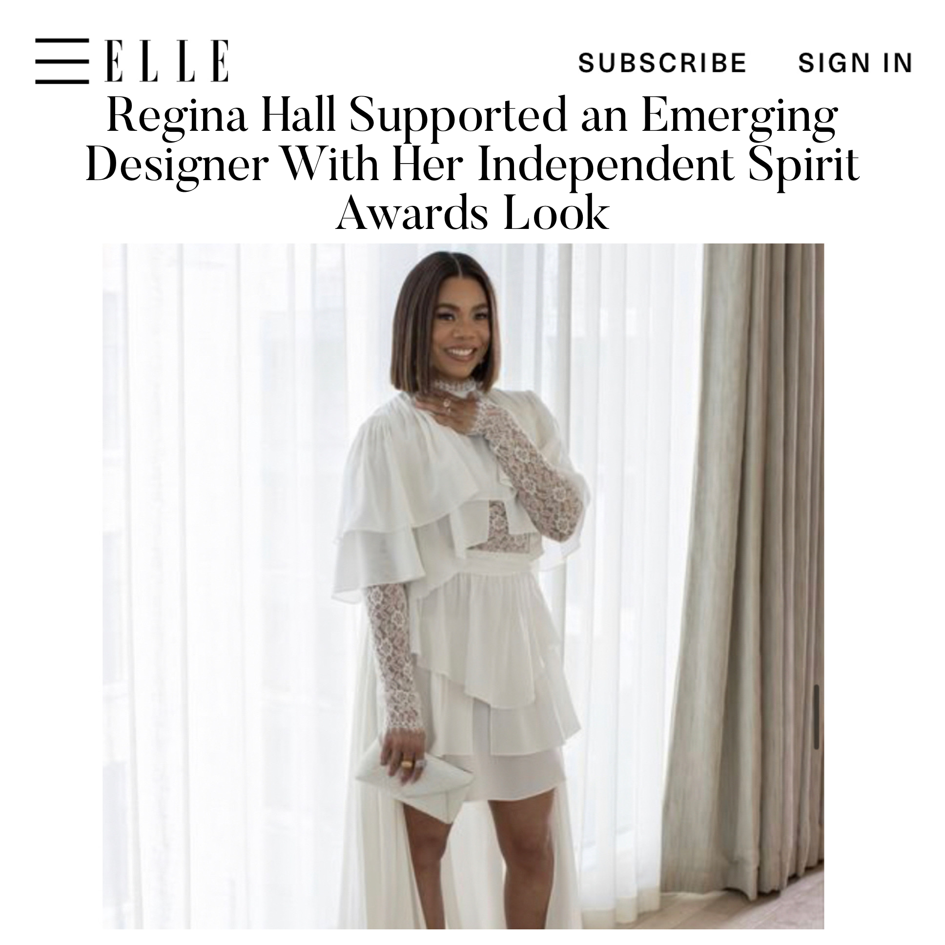 Regina Hall pairs our Signature Lee Pouchet with an Andrew Kwon gown to the 2023 Independent Spirit Awards