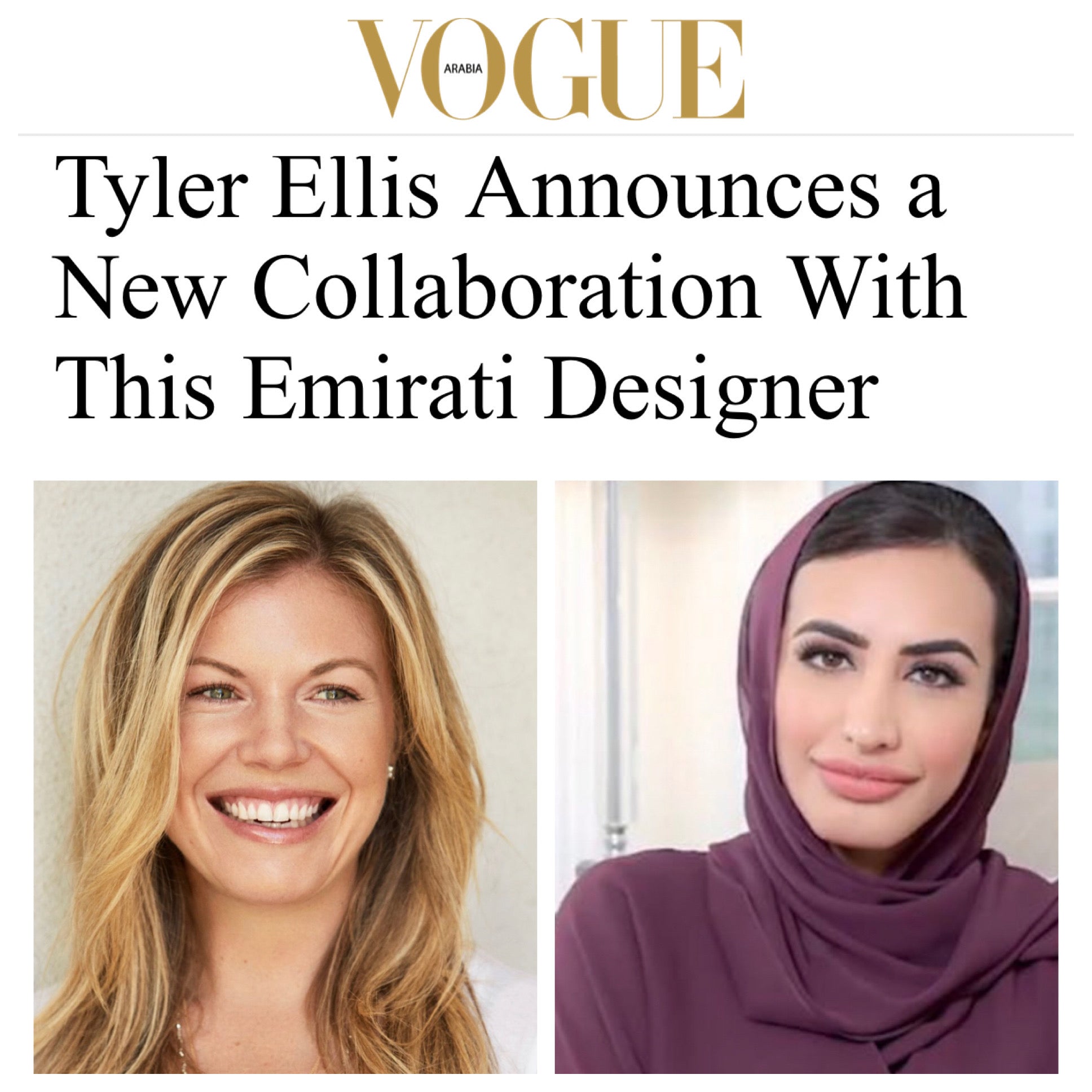 Vogue Arabia announces Tyler Ellis and Hamda Al Fahim Partnership
