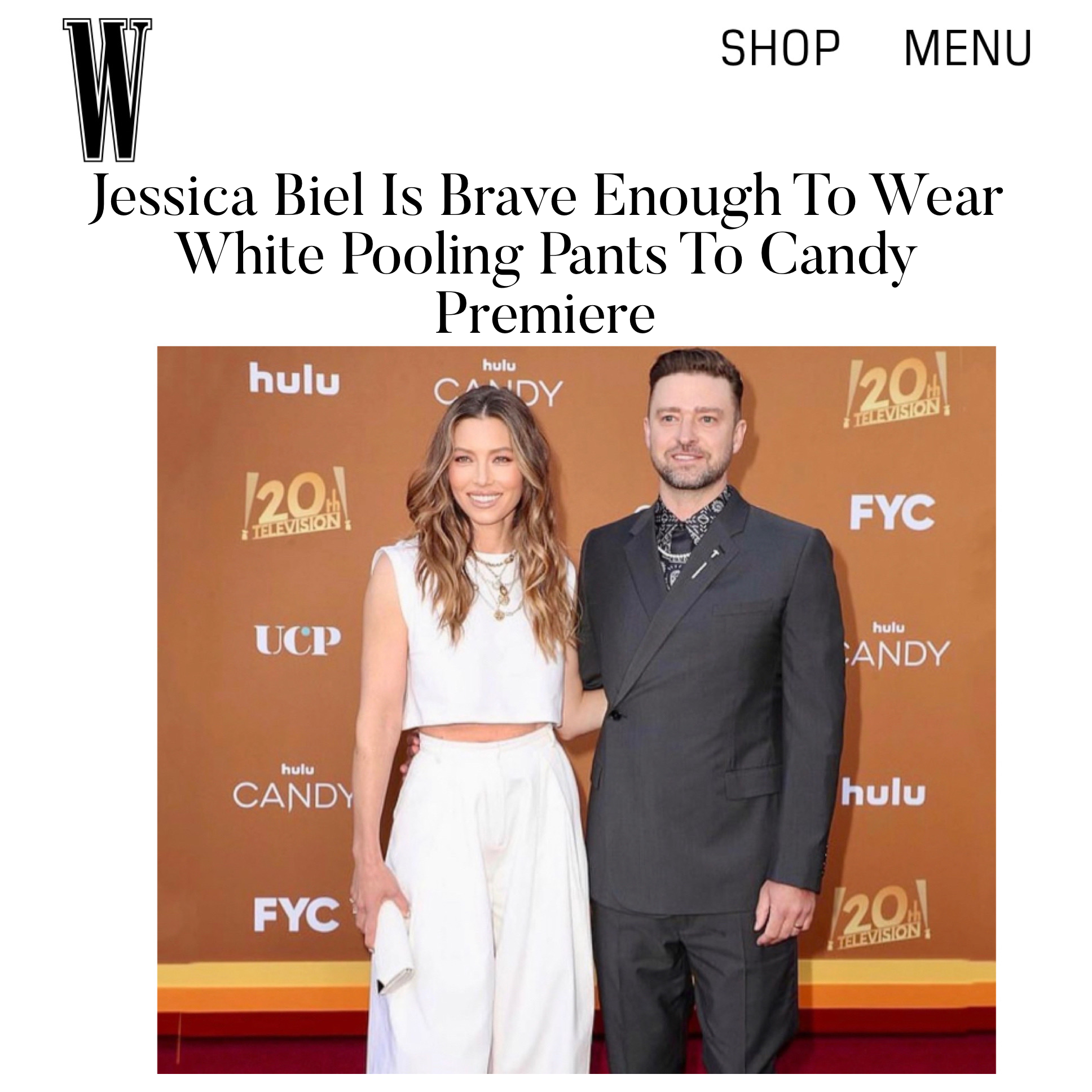 Jessica Biel pairs our Veronica Clutch in Pegasus White Satin with a Giambattista Valli Look to Hulu's Premiere of 'Candy'