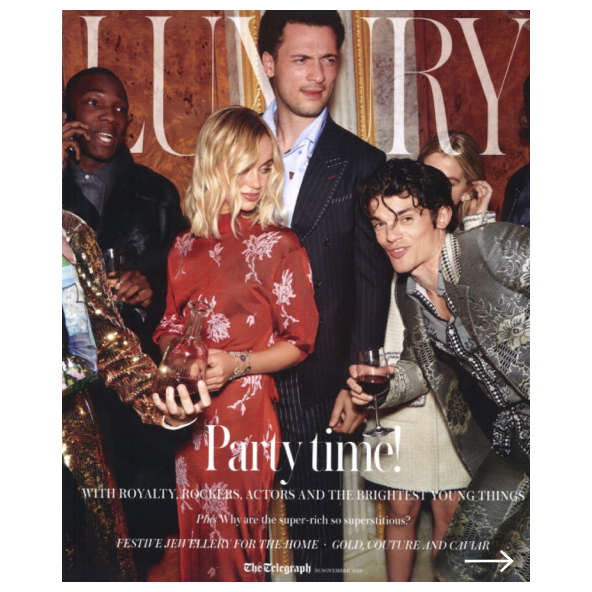The Telegraph Luxury Holiday Supplement - Party Time! Featuring our signature Lee Pouchet.
