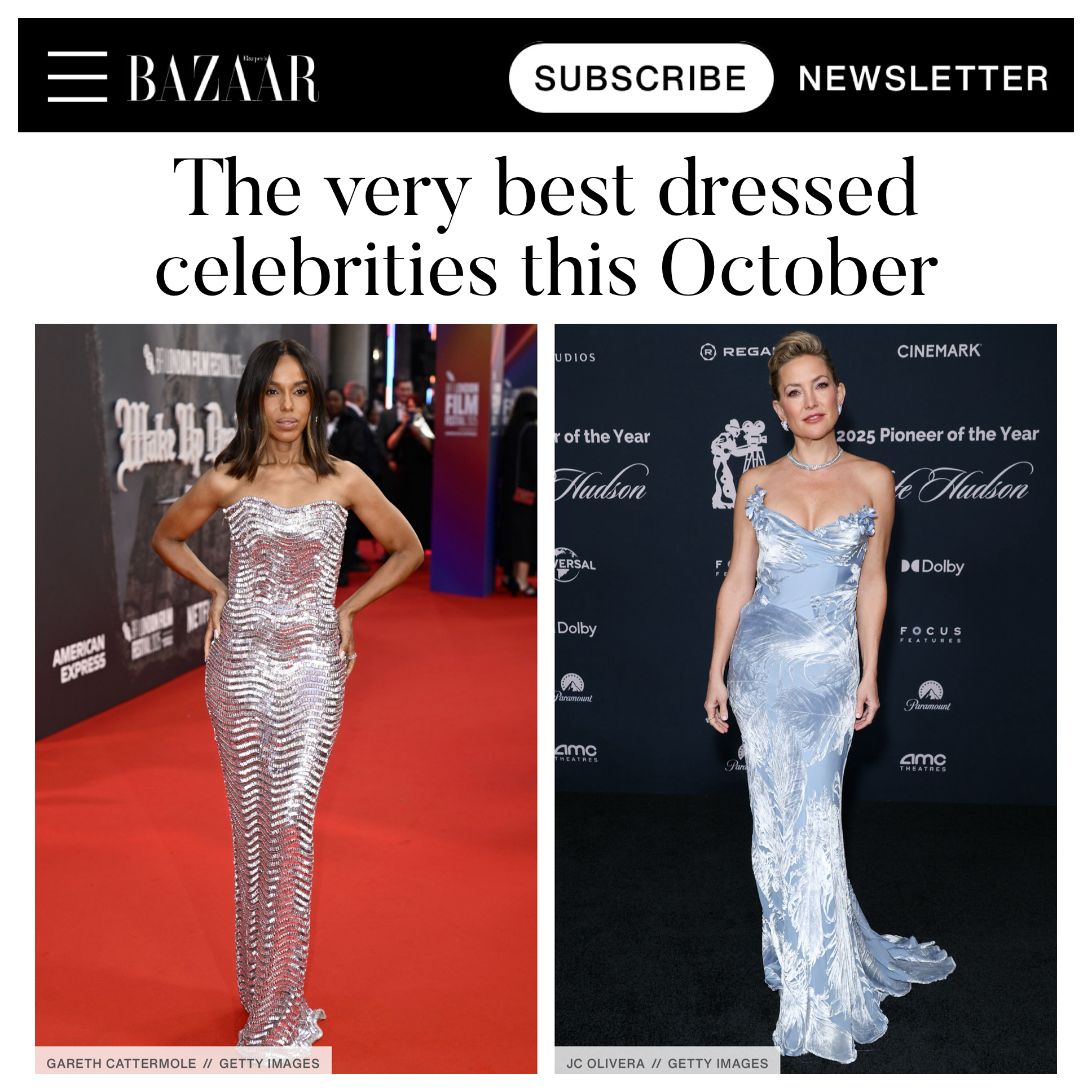 Best-dressed icons, Kerry Washington and Kate Hudson, complete their looks with Tyler Ellis clutches