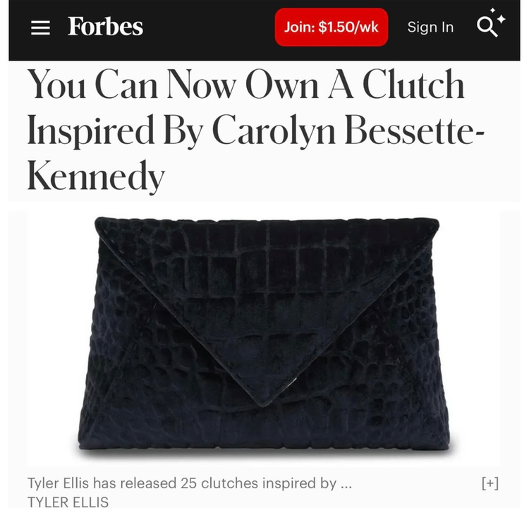 Forbes takes a closer look at Tyler Ellis' clutch, inspired by style icon Carolyn Bassette-Kennedy