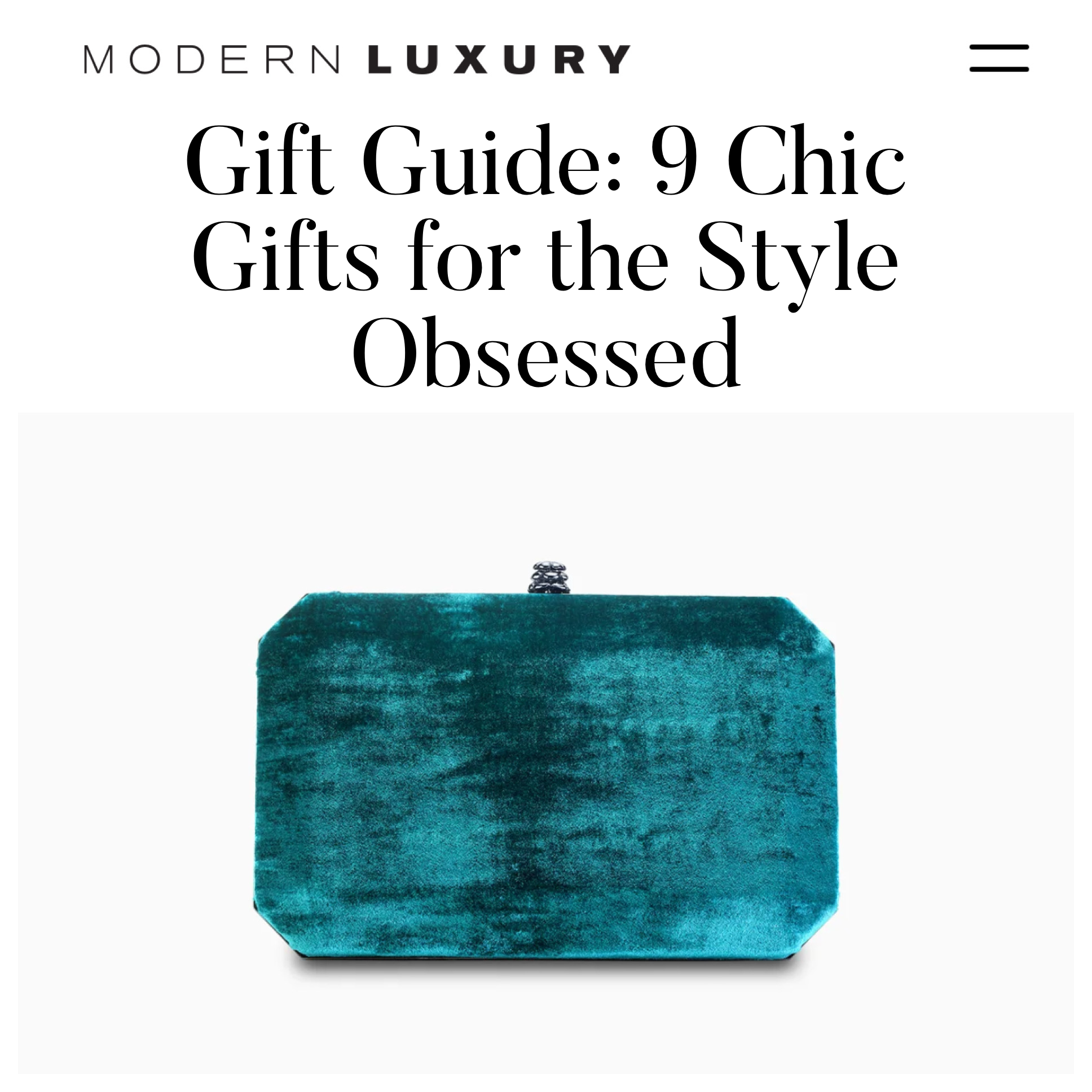 Shop our Perry Clutch in Tourmaline Crushed Velvet - The Gift of the Season!