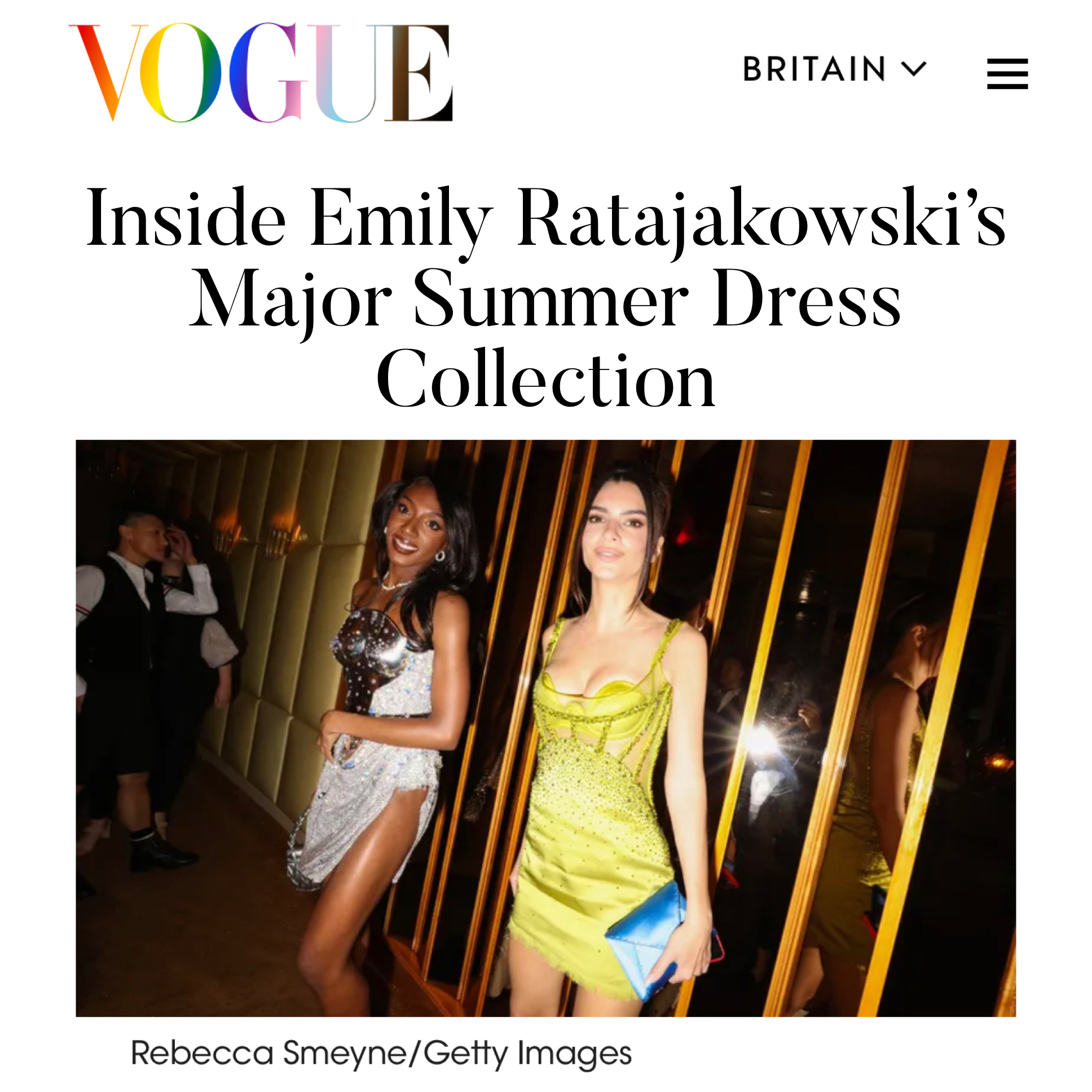 Emily Ratajkowski pairs our Signature Lee Pouchet in Robin's Egg Satin with a Versace Mini Dress
