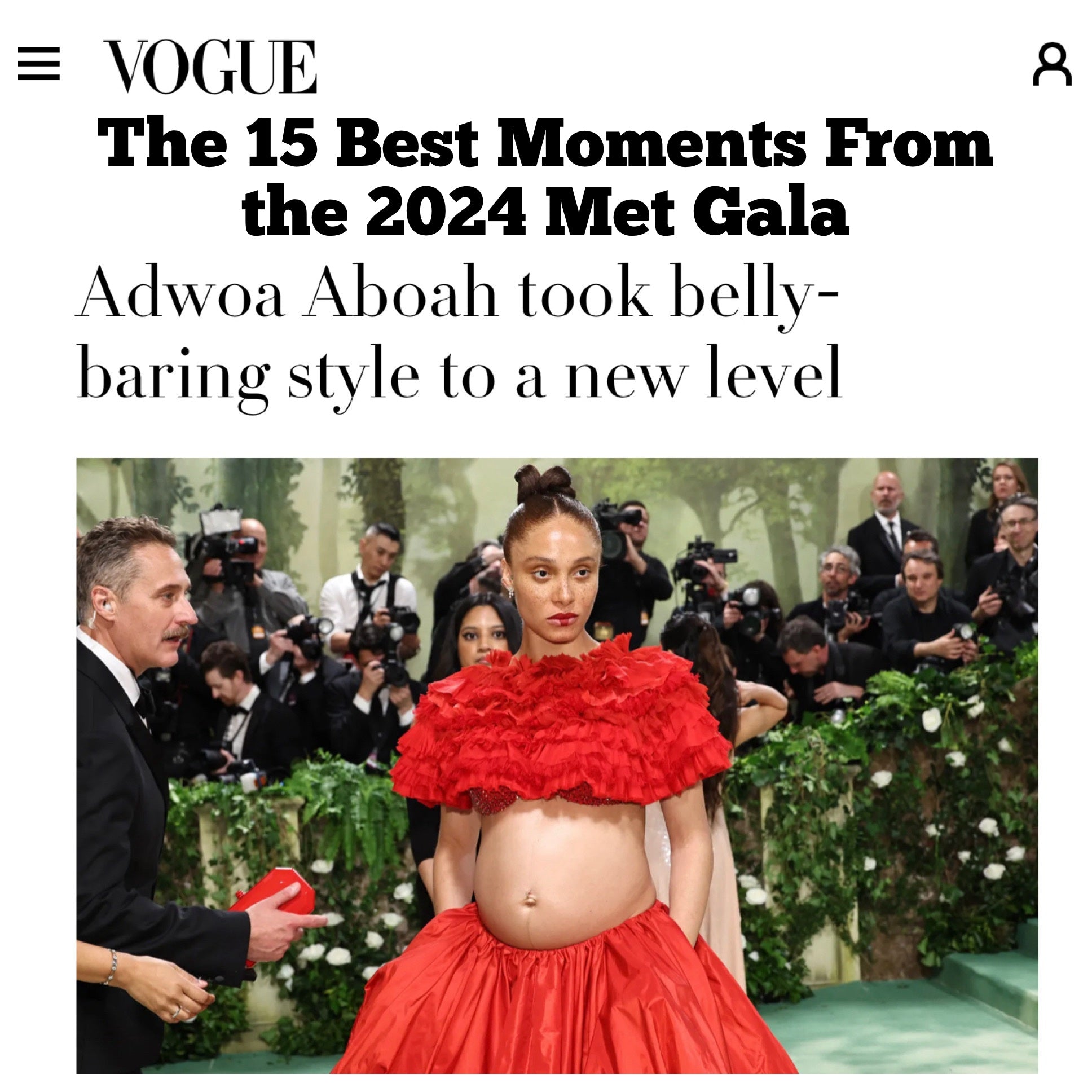 Vogue names Adwoa Aboah's Pregnant look, featuring our Perry Clutch, one Met Gala's 15 best moments