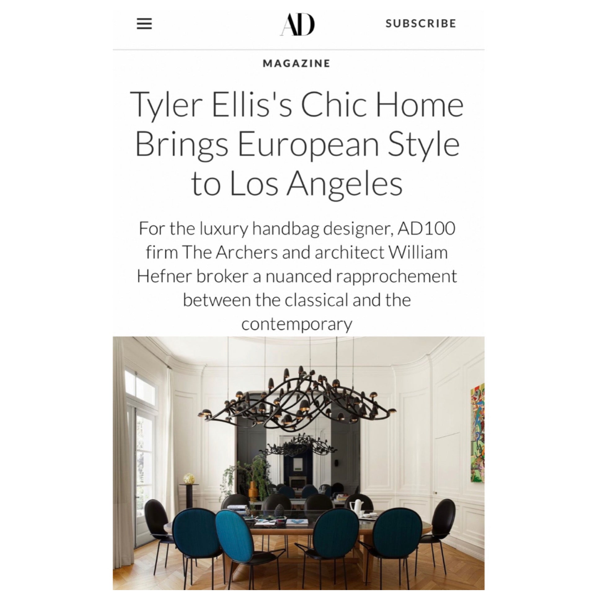 Tyler Ellis's Los Angeles Home is featured in Architecture Digest November Issue