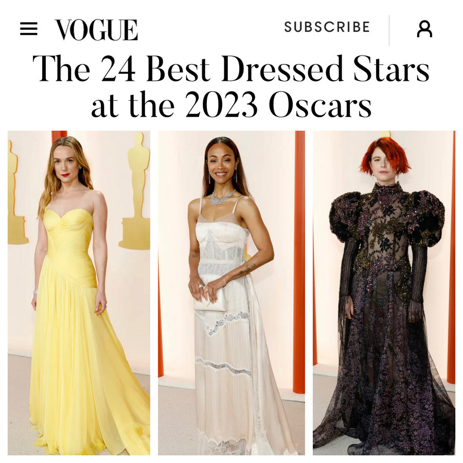 Vogue's Best Dressed stars, Kerry Condon, Zoë Saldaña & Jessie Buckley all paird Tyler Ellis with their Oscar Night looks