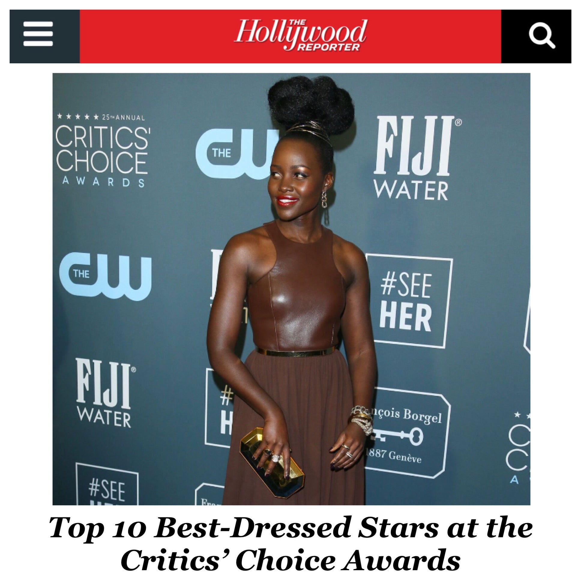 Lupita Nyong'o is named best dressed at the 2020 Critics' Choice Awards carrying our Perry Clutch!