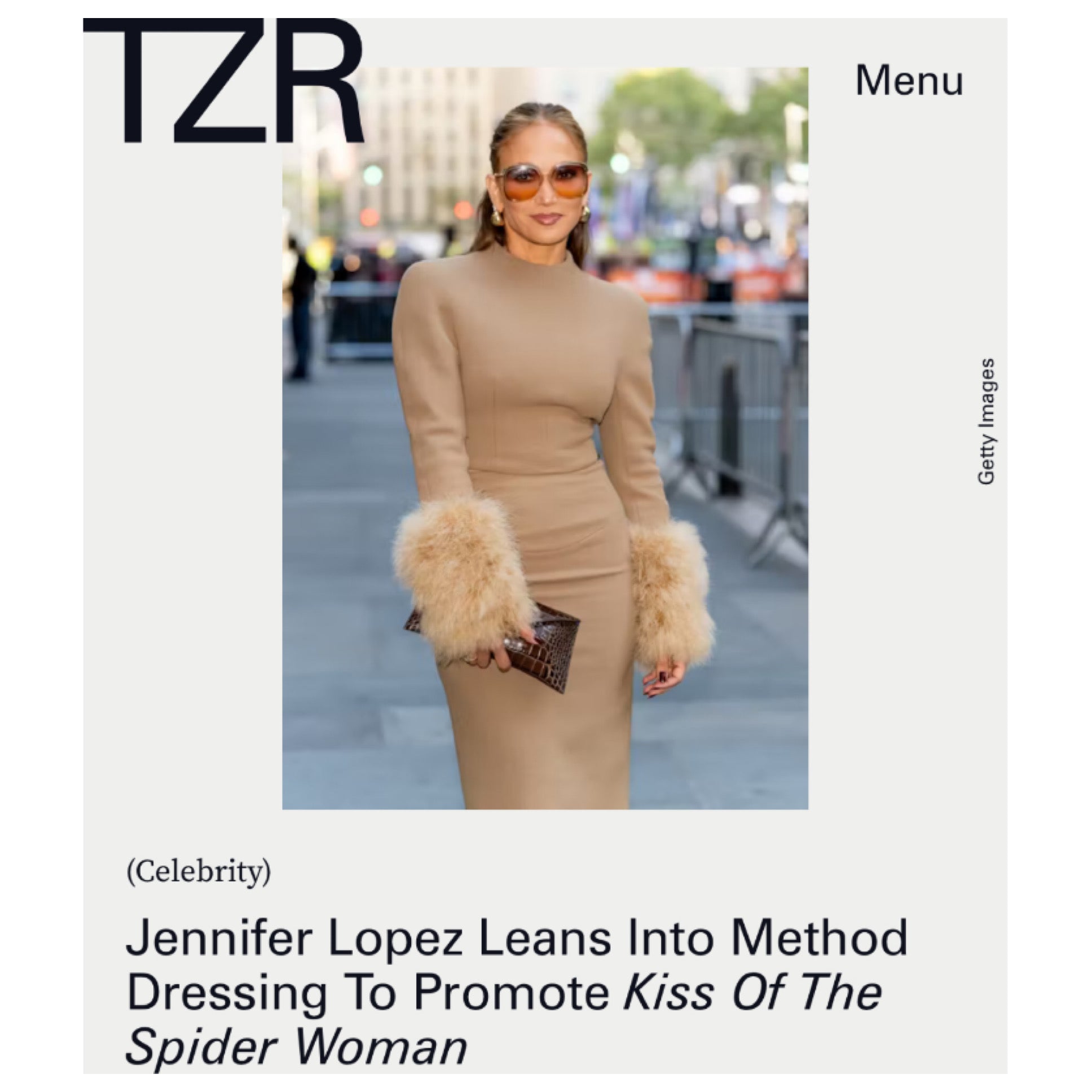 Jennifer Lopez carries the Lee 'Lineage' Clutch to promote Kiss Of The Spiderwoman