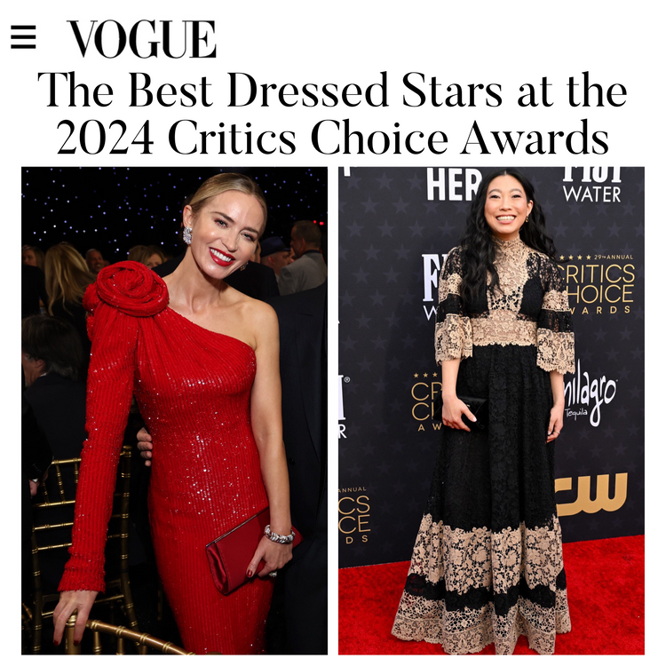 Vogue names Emily Blunt and Awkwafina best dressed carrying Tyler Ellis to the 2024 Critics' Choice Awards