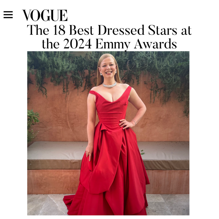 Vogue names Emmy Award Winner Sarah Snook Best Dressed pairing our Eloise Clutch with a Vivienne Westwood Gown to the 2024 Emmy Awards